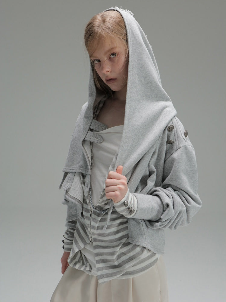 Hooded Asymmetrical Wandering Short Cape Sweatshirt Jacket【s0000018387】