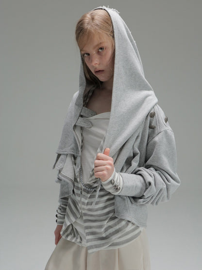 Hooded Asymmetrical Wandering Short Cape Sweatshirt Jacket【s0000018387】