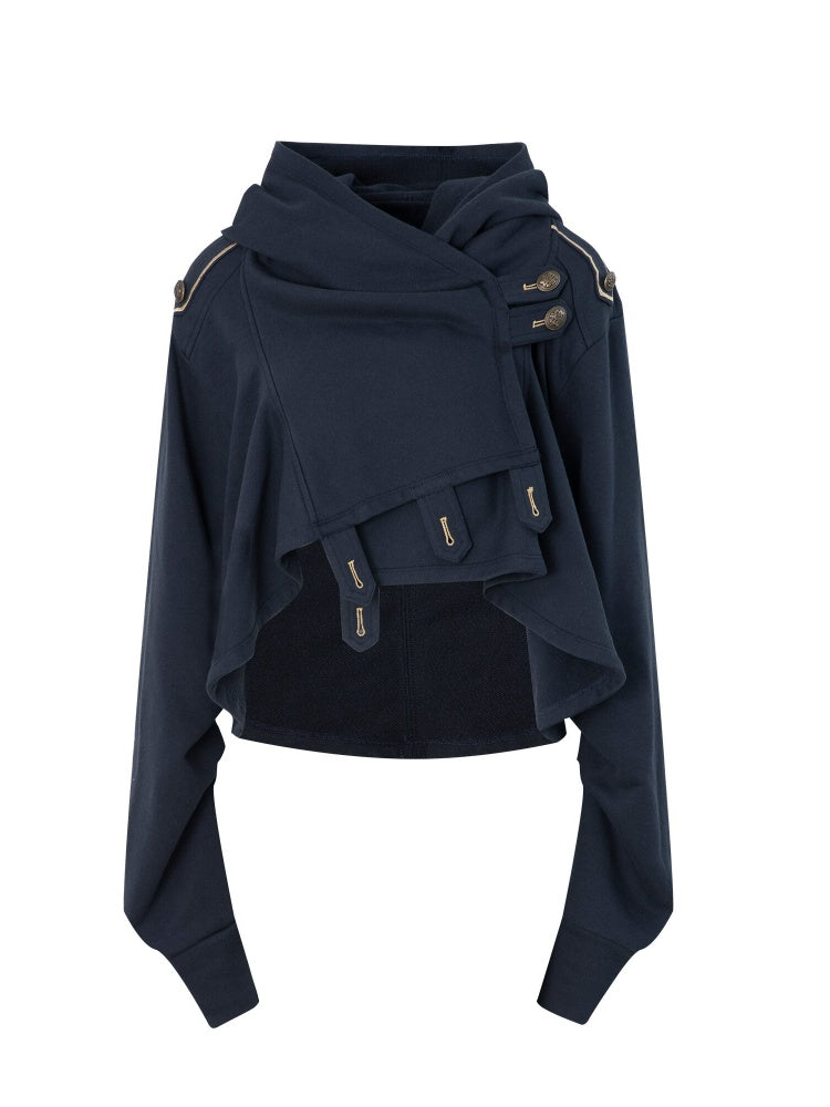 Hooded Asymmetrical Wandering Short Cape Sweatshirt Jacket【s0000018387】