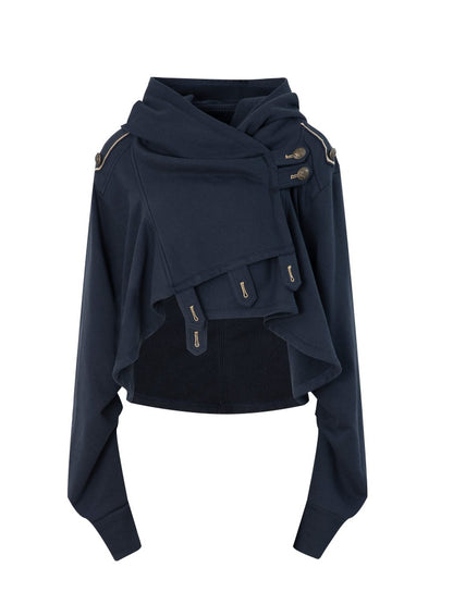 Hooded Asymmetrical Wandering Short Cape Sweatshirt Jacket【s0000018387】