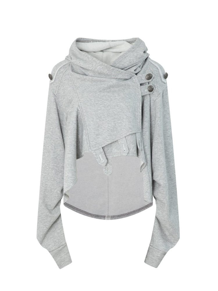 Hooded Asymmetrical Wandering Short Cape Sweatshirt Jacket【s0000018387】