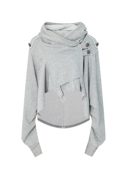 Hooded Asymmetrical Wandering Short Cape Sweatshirt Jacket【s0000018387】