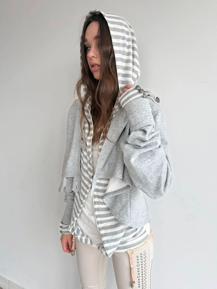 Hooded Asymmetrical Wandering Short Cape Sweatshirt Jacket【s0000018387】