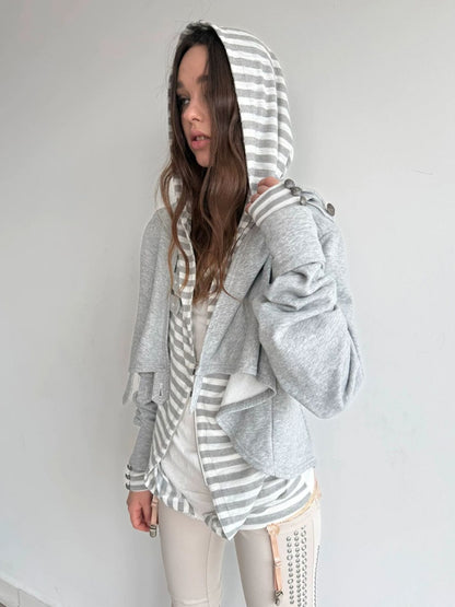Hooded Asymmetrical Wandering Short Cape Sweatshirt Jacket【s0000018387】