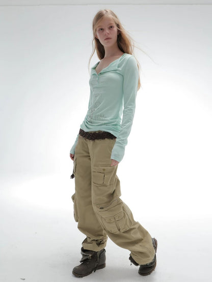 Washable Cotton 3D Straight-Leg Functional Pocket Gardener Workwear Pants【s0000018388】