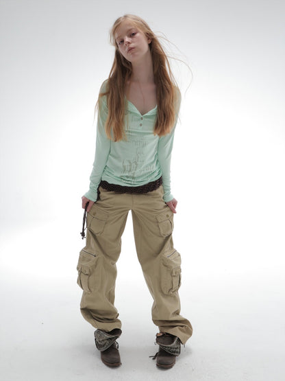 Washable Cotton 3D Straight-Leg Functional Pocket Gardener Workwear Pants【s0000018388】