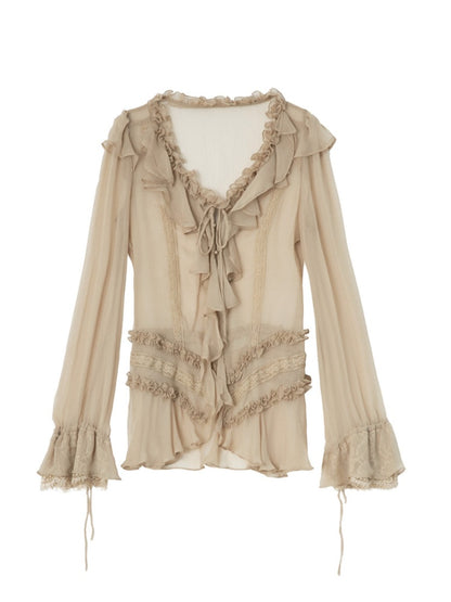 Lightweight Palace-Style Crepe Ruffle Classic Romantic Long-Sleeve Shirt【s0000018389】