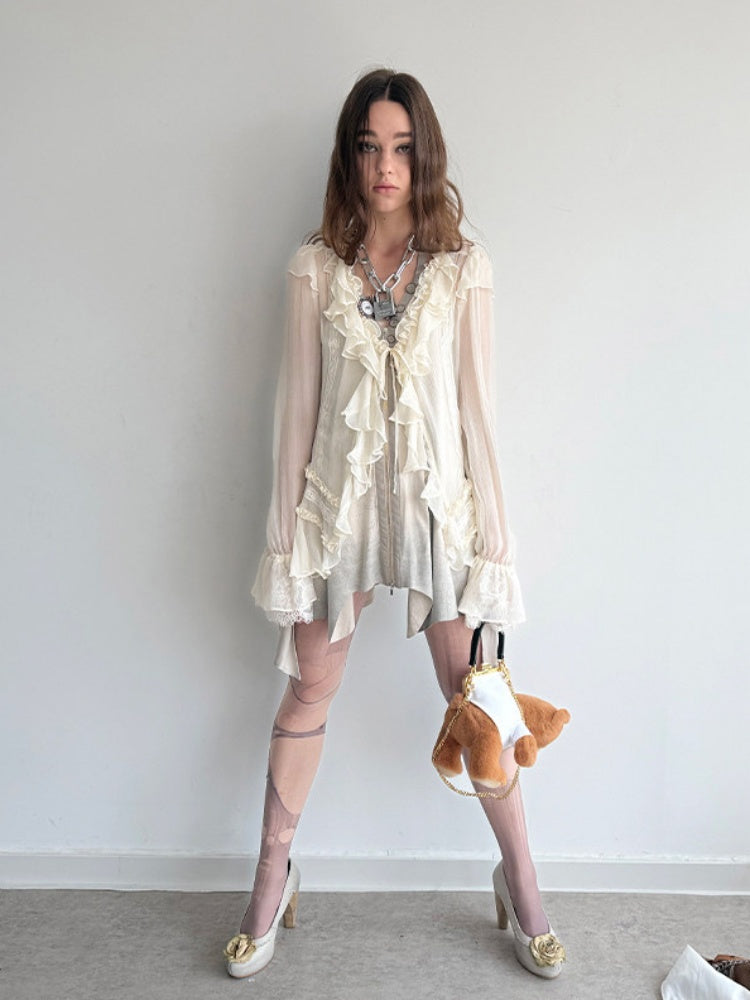 Lightweight Palace-Style Crepe Ruffle Classic Romantic Long-Sleeve Shirt【s0000018389】