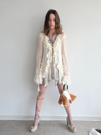 Lightweight Palace-Style Crepe Ruffle Classic Romantic Long-Sleeve Shirt【s0000018389】
