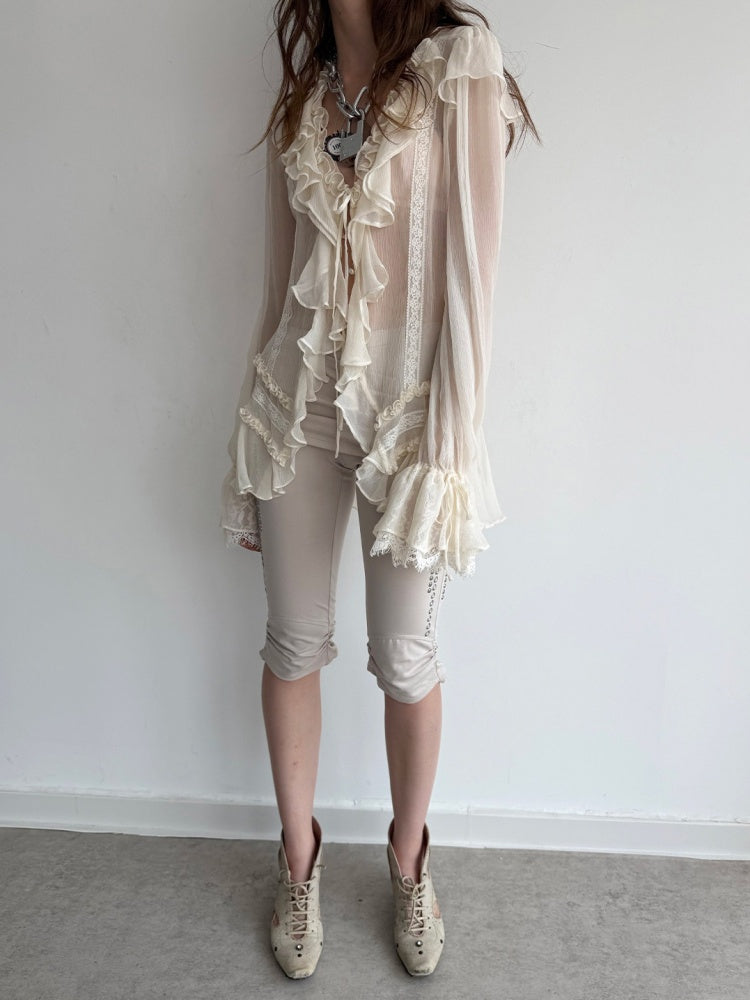Lightweight Palace-Style Crepe Ruffle Classic Romantic Long-Sleeve Shirt【s0000018389】