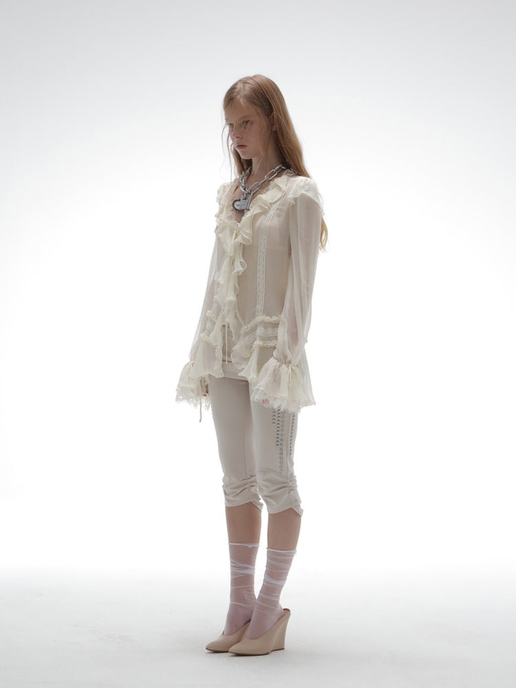 Lightweight Palace-Style Crepe Ruffle Classic Romantic Long-Sleeve Shirt【s0000018389】