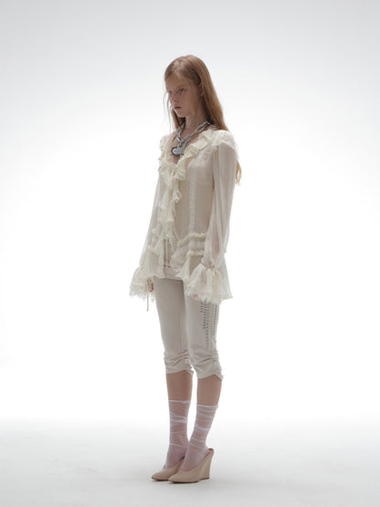 Lightweight Palace-Style Crepe Ruffle Classic Romantic Long-Sleeve Shirt【s0000018389】