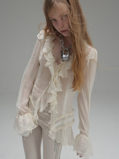 Lightweight Palace-Style Crepe Ruffle Classic Romantic Long-Sleeve Shirt【s0000018389】
