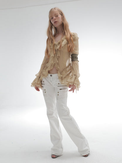 Lightweight Palace-Style Crepe Ruffle Classic Romantic Long-Sleeve Shirt【s0000018389】