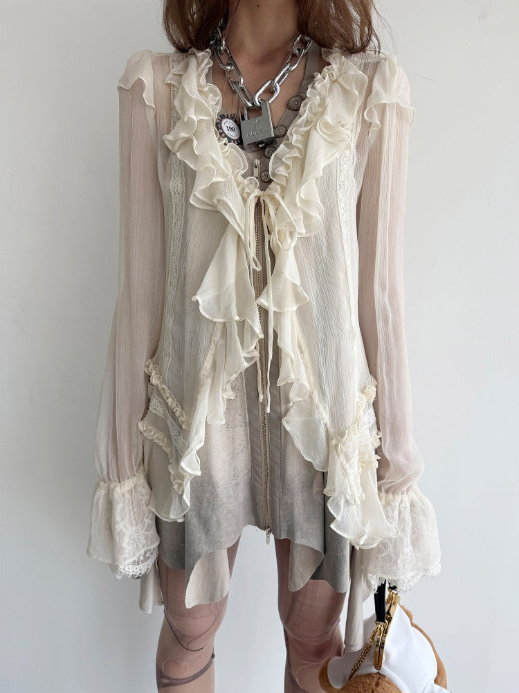Lightweight Palace-Style Crepe Ruffle Classic Romantic Long-Sleeve Shirt【s0000018389】