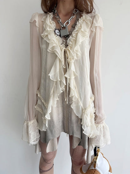 Lightweight Palace-Style Crepe Ruffle Classic Romantic Long-Sleeve Shirt【s0000018389】