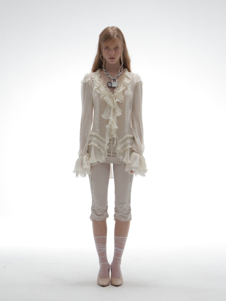 Lightweight Palace-Style Crepe Ruffle Classic Romantic Long-Sleeve Shirt【s0000018389】