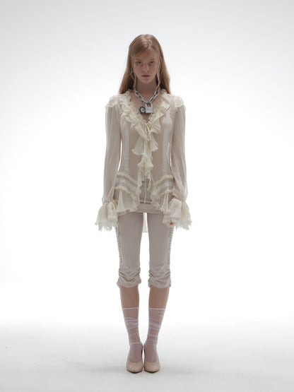 Lightweight Palace-Style Crepe Ruffle Classic Romantic Long-Sleeve Shirt【s0000018389】