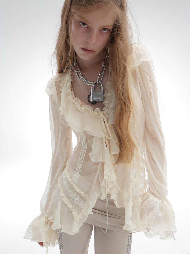 Lightweight Palace-Style Crepe Ruffle Classic Romantic Long-Sleeve Shirt【s0000018389】