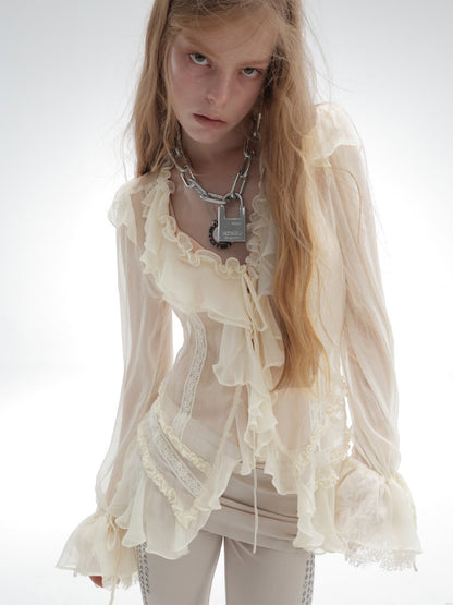 Lightweight Palace-Style Crepe Ruffle Classic Romantic Long-Sleeve Shirt【s0000018389】