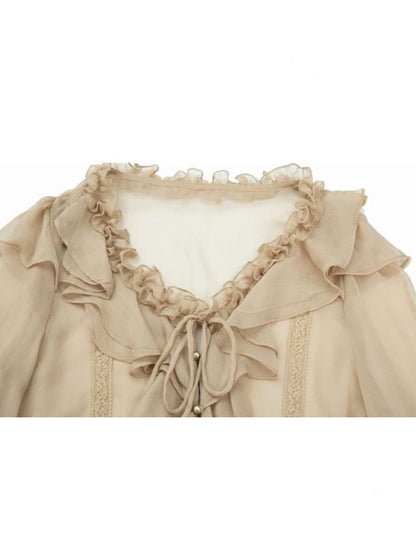 Lightweight Palace-Style Crepe Ruffle Classic Romantic Long-Sleeve Shirt【s0000018389】