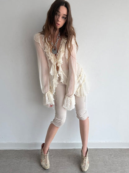 Lightweight Palace-Style Crepe Ruffle Classic Romantic Long-Sleeve Shirt【s0000018389】