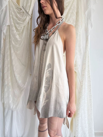 Faux Suede Print Zipper Backless Halter Neck Dress【s0000018390】