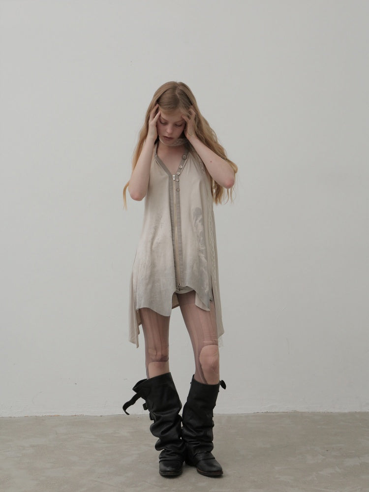 Faux Suede Print Zipper Backless Halter Neck Dress【s0000018390】