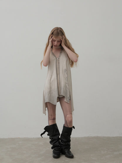 Faux Suede Print Zipper Backless Halter Neck Dress【s0000018390】