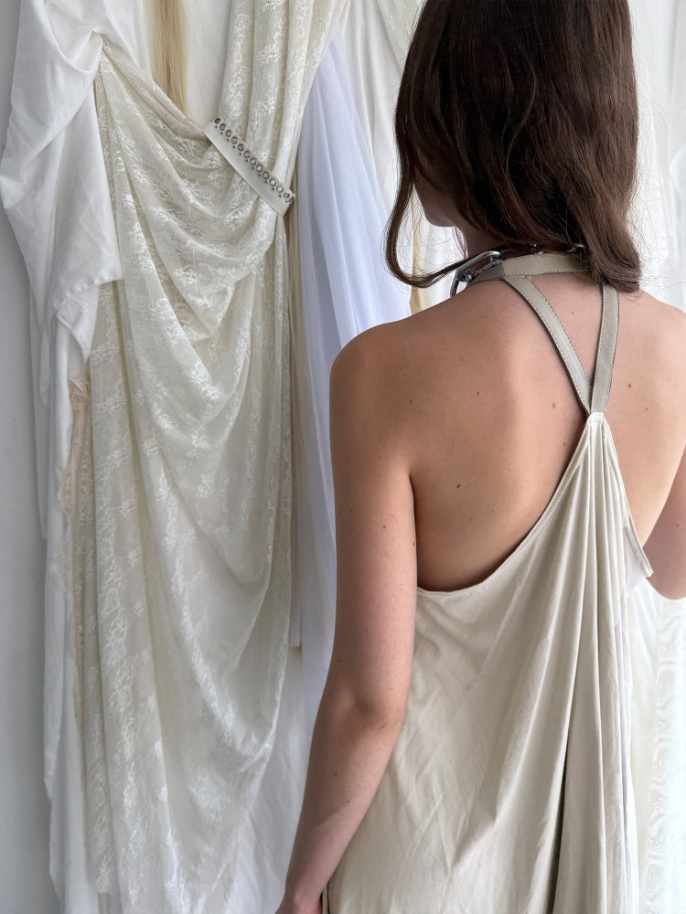 Faux Suede Print Zipper Backless Halter Neck Dress【s0000018390】