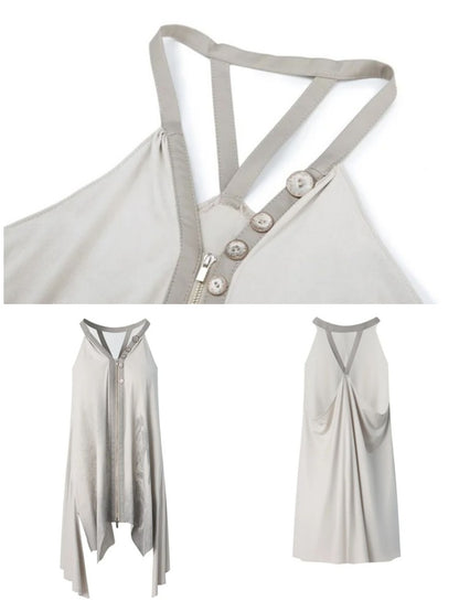 Faux Suede Print Zipper Backless Halter Neck Dress【s0000018390】