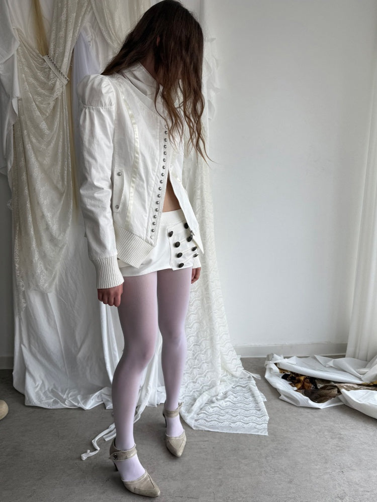 Cropped Slim-Fit Court-Style Asymmetrical High-Neck Fencing Jacket【s0000018391】
