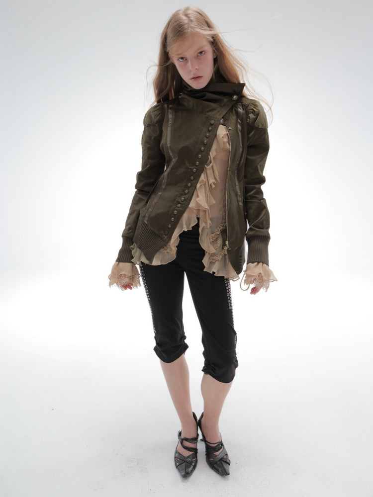 Cropped Slim-Fit Court-Style Asymmetrical High-Neck Fencing Jacket【s0000018391】