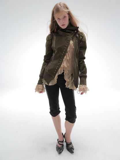 Cropped Slim-Fit Court-Style Asymmetrical High-Neck Fencing Jacket【s0000018391】