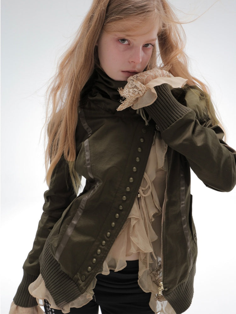 Cropped Slim-Fit Court-Style Asymmetrical High-Neck Fencing Jacket【s0000018391】