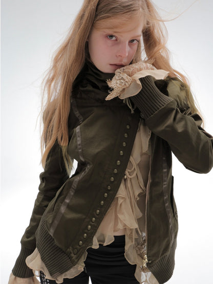 Cropped Slim-Fit Court-Style Asymmetrical High-Neck Fencing Jacket【s0000018391】