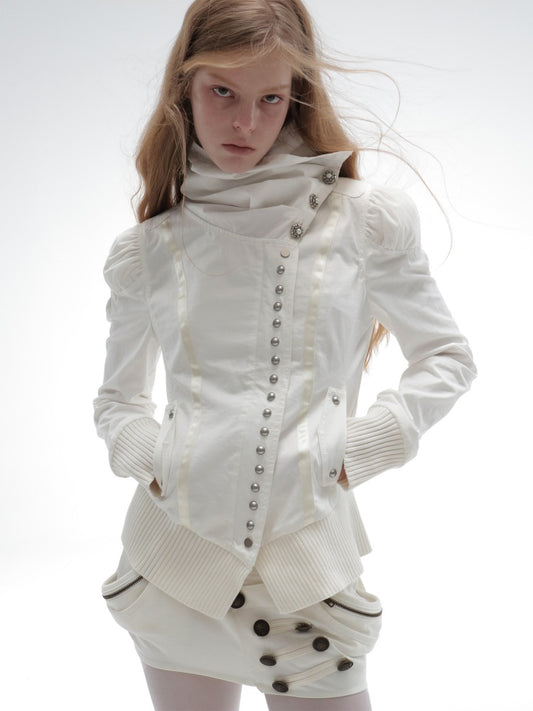 Cropped Slim-Fit Court-Style Asymmetrical High-Neck Fencing Jacket【s0000018391】