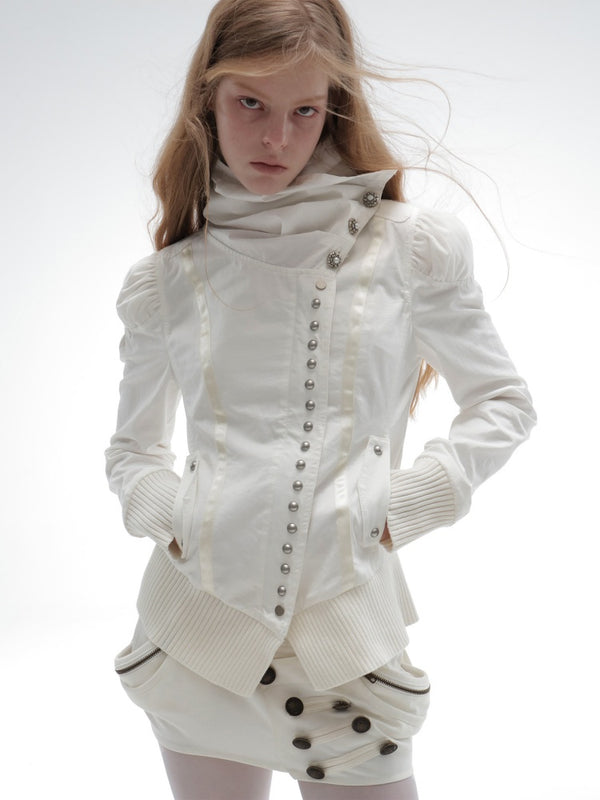 Cropped Slim-Fit Court-Style Asymmetrical High-Neck Fencing Jacket【s0000018391】