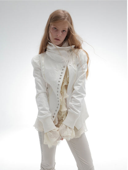 Cropped Slim-Fit Court-Style Asymmetrical High-Neck Fencing Jacket【s0000018391】