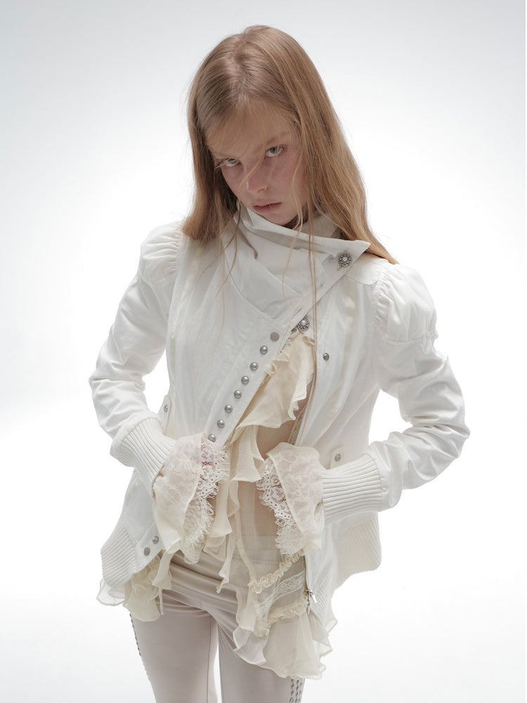 Cropped Slim-Fit Court-Style Asymmetrical High-Neck Fencing Jacket【s0000018391】