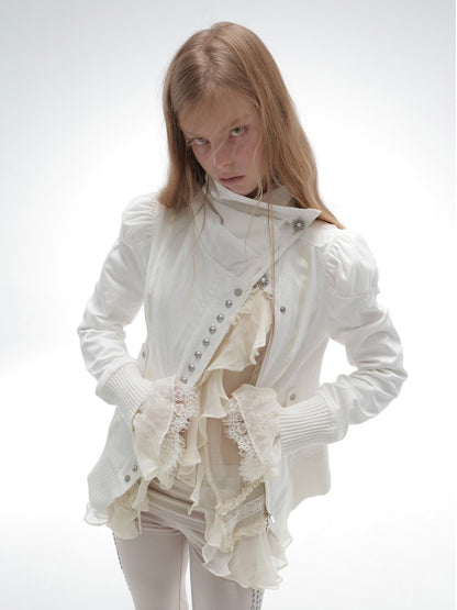Cropped Slim-Fit Court-Style Asymmetrical High-Neck Fencing Jacket【s0000018391】