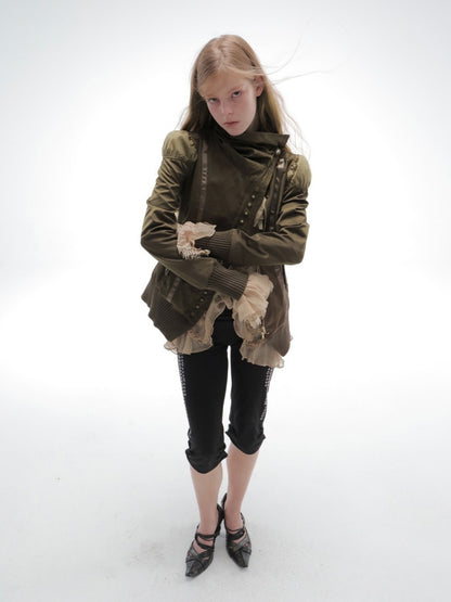 Cropped Slim-Fit Court-Style Asymmetrical High-Neck Fencing Jacket【s0000018391】