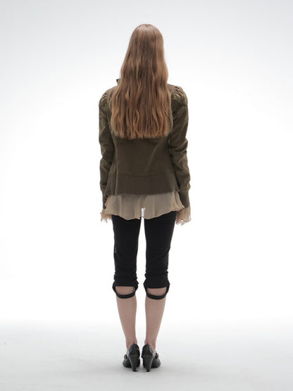 Cropped Slim-Fit Court-Style Asymmetrical High-Neck Fencing Jacket【s0000018391】