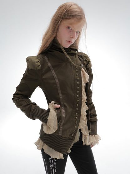 Cropped Slim-Fit Court-Style Asymmetrical High-Neck Fencing Jacket【s0000018391】
