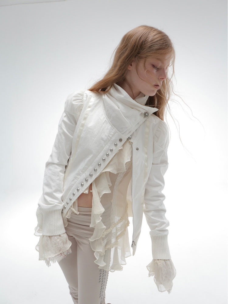 Cropped Slim-Fit Court-Style Asymmetrical High-Neck Fencing Jacket【s0000018391】