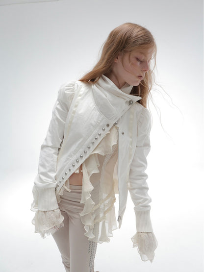 Cropped Slim-Fit Court-Style Asymmetrical High-Neck Fencing Jacket【s0000018391】