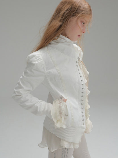 Cropped Slim-Fit Court-Style Asymmetrical High-Neck Fencing Jacket【s0000018391】