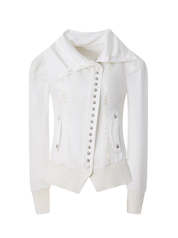 Cropped Slim-Fit Court-Style Asymmetrical High-Neck Fencing Jacket【s0000018391】