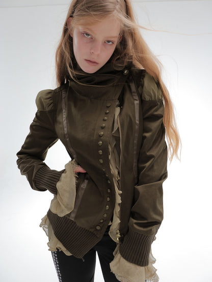 Cropped Slim-Fit Court-Style Asymmetrical High-Neck Fencing Jacket【s0000018391】