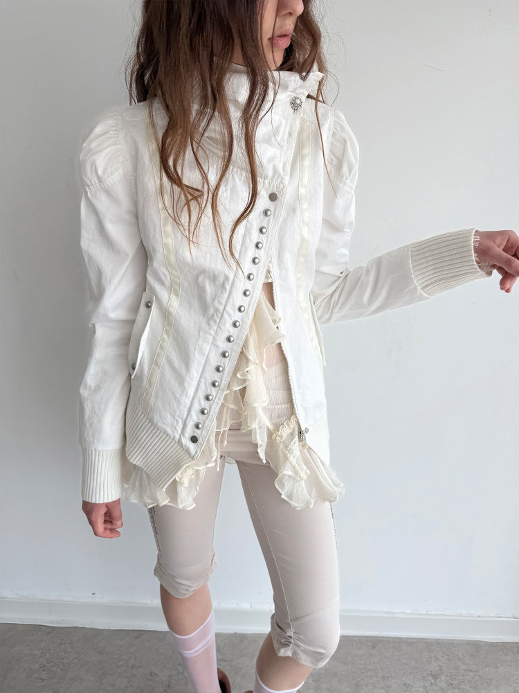 Cropped Slim-Fit Court-Style Asymmetrical High-Neck Fencing Jacket【s0000018391】